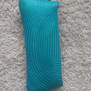 Teal Blue Woven Stitched By Artekraft Zipper Clutch Approx. 9 in